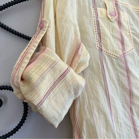 Y2K GAP Cotton Lightweight Semi Sheer Long Sleeve Button Yellow Blouse Size L - Picture 4 of 13